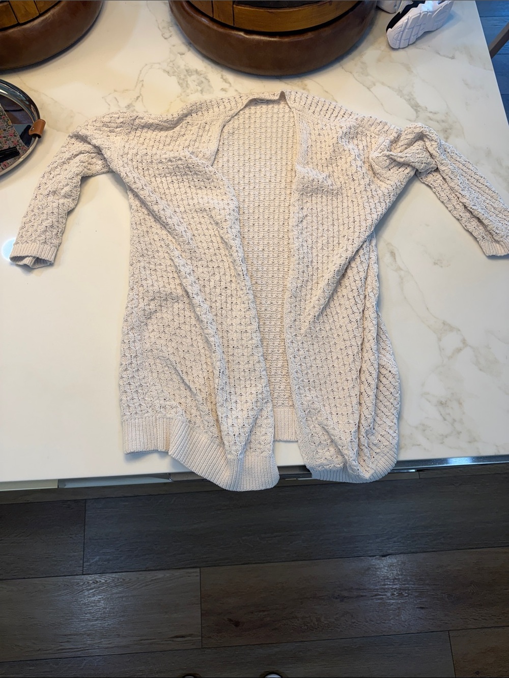 Open-Front Cream Cable Knit Cardigan for Women